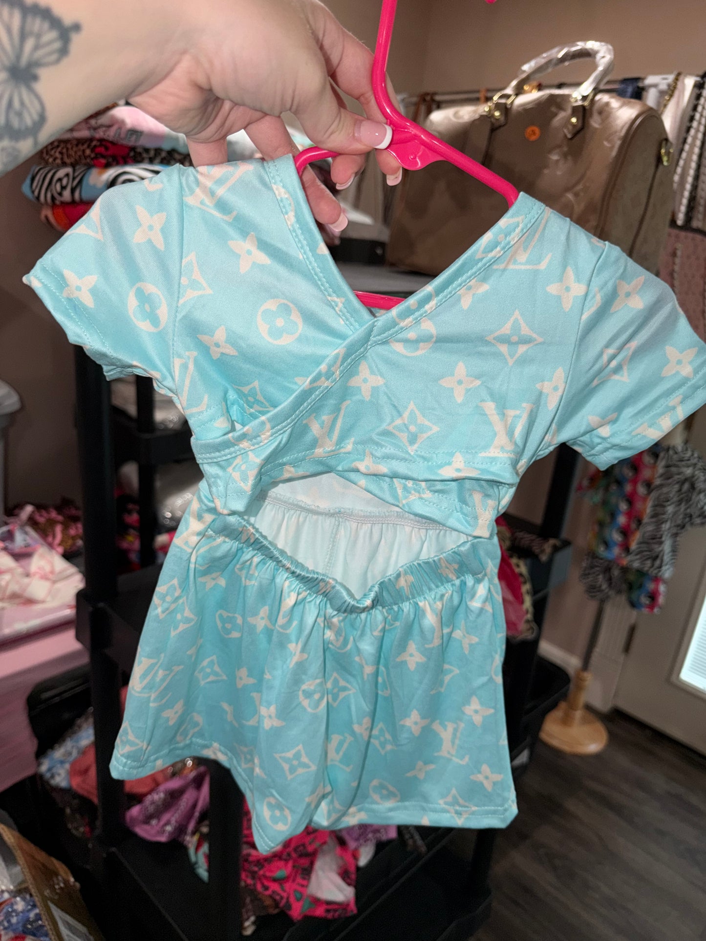 Blue boujee crossback romper