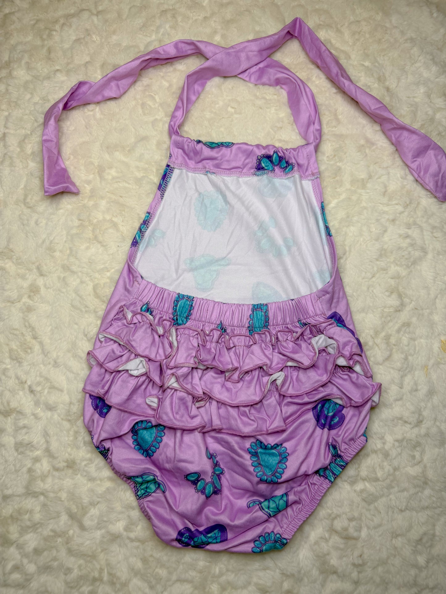 Purple stones ruffle butt romper