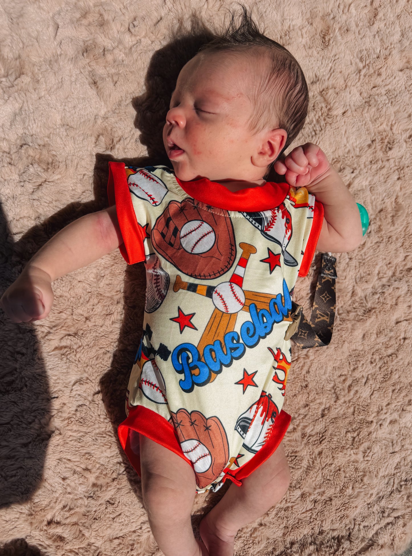 Baseball romper with snaps