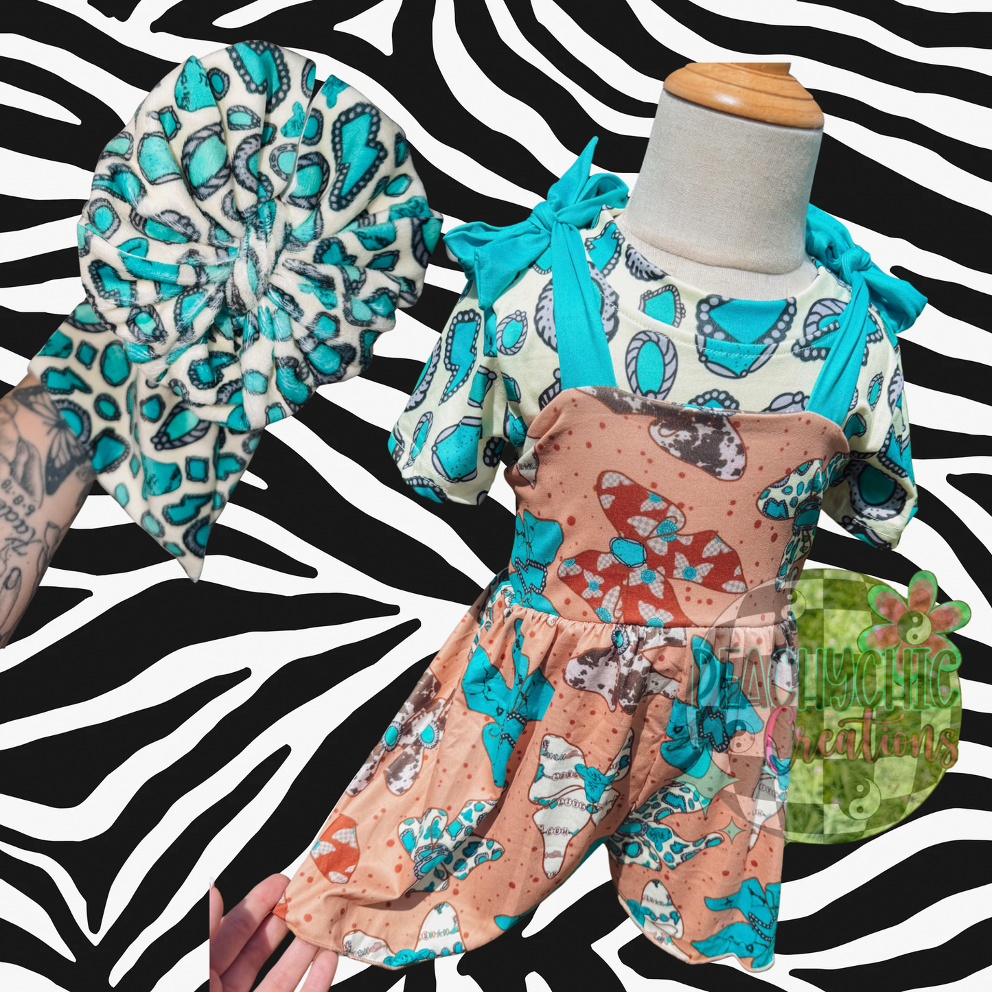 Western tee/ flora romper/ extra messy wrap set