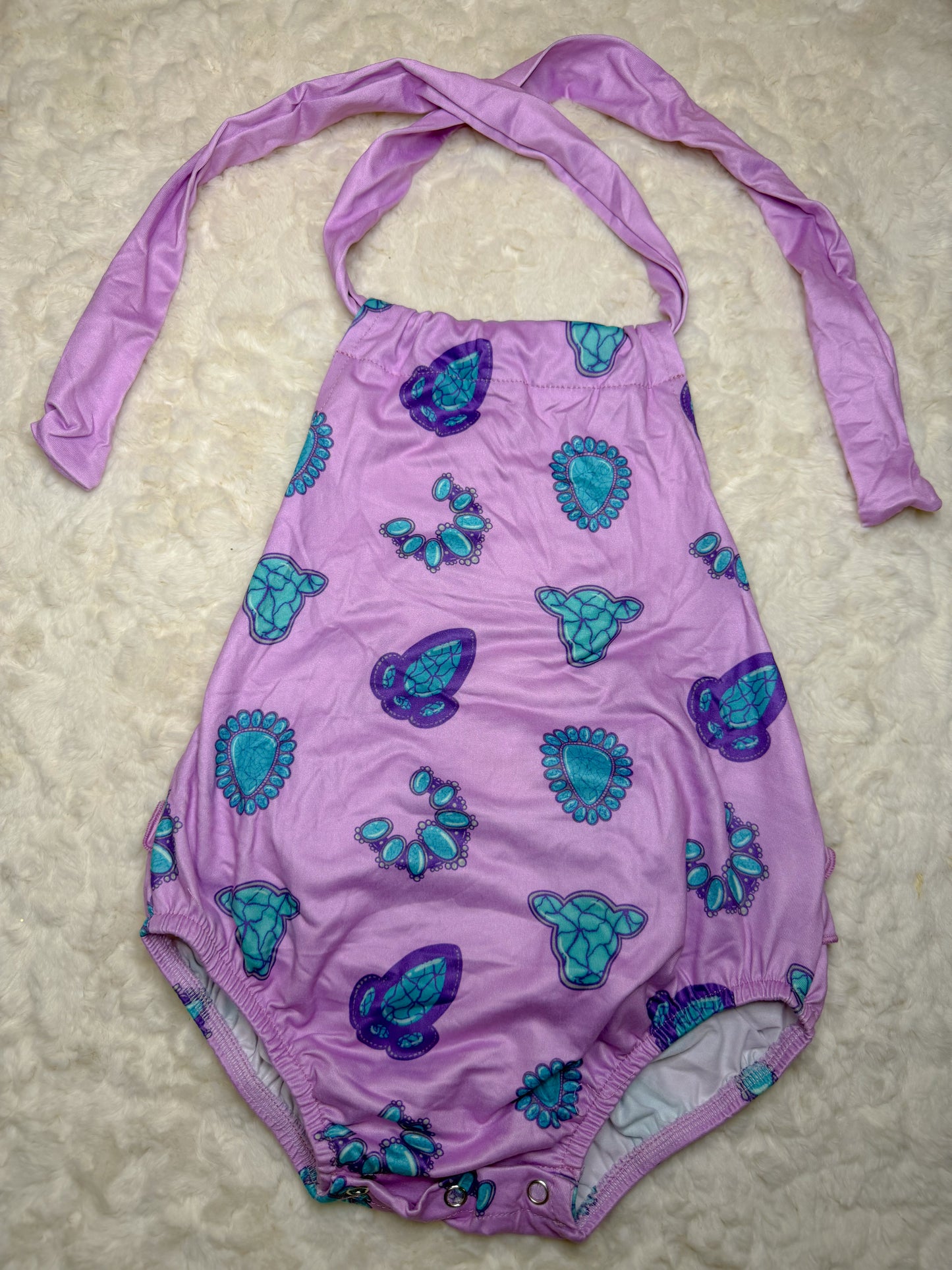 Purple stones ruffle butt romper