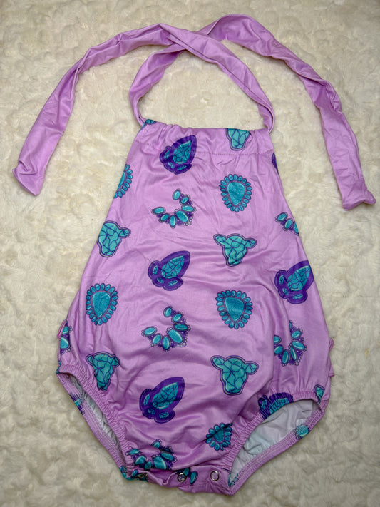 Purple stones ruffle butt romper