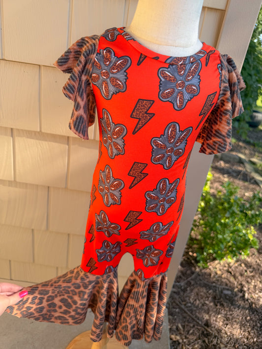 Cheetah western bell romper