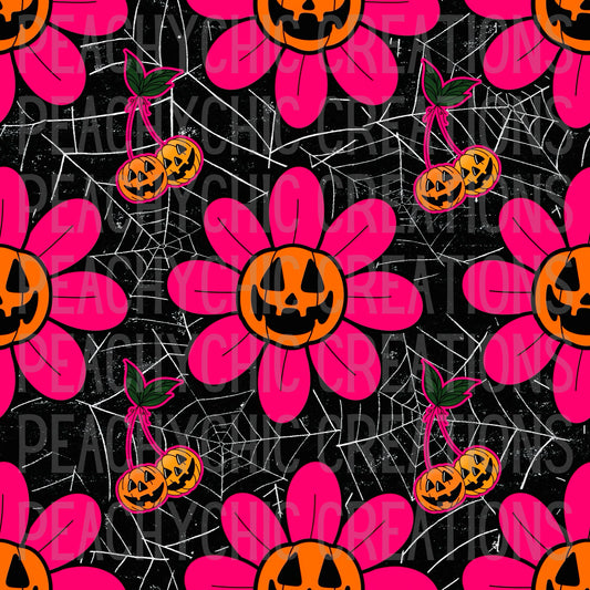 Pink flower pumpkin seamless