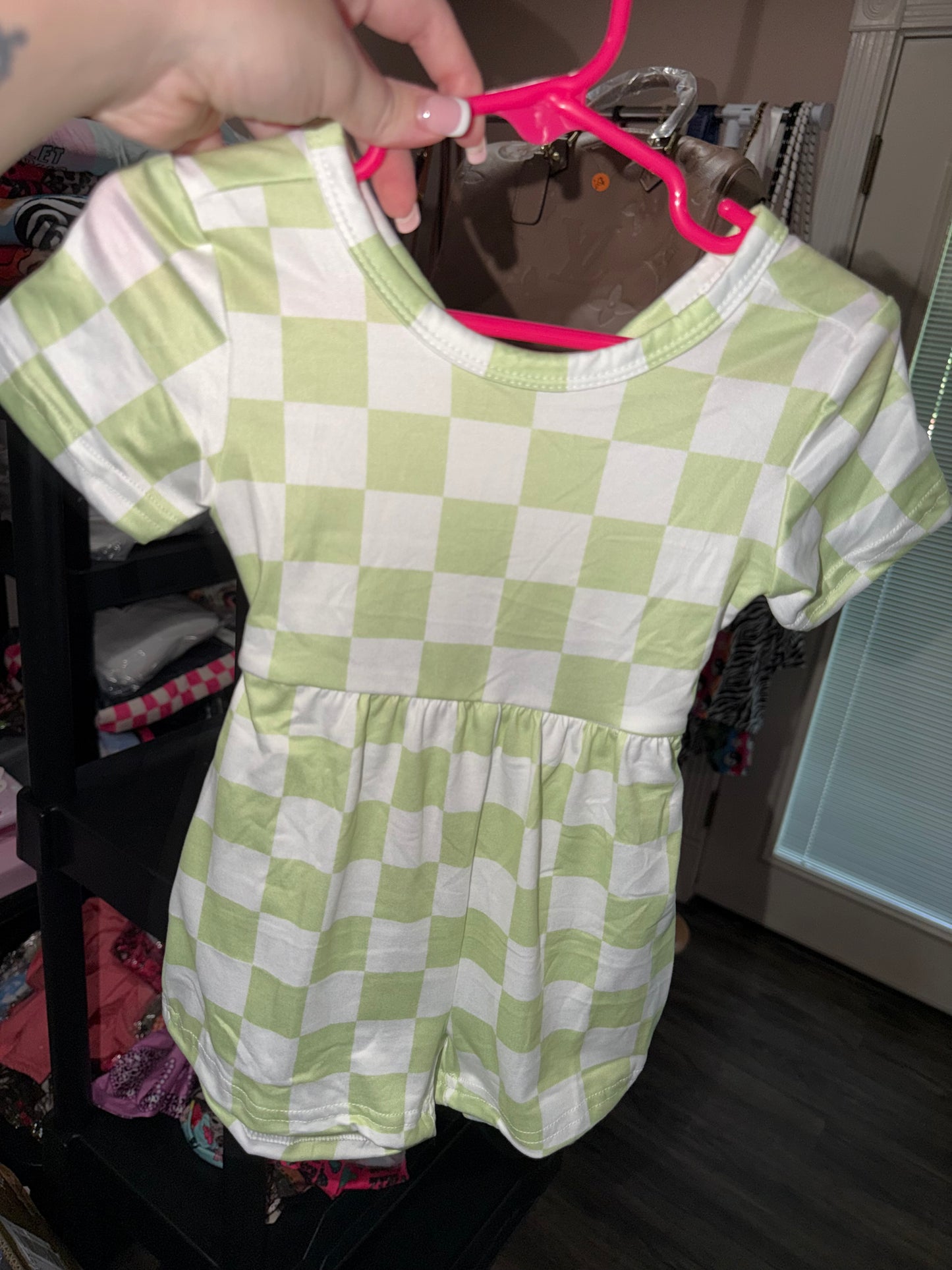 Green checkered crossback romper