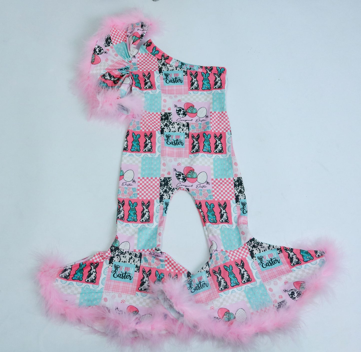 Western bunny romper with feathers
