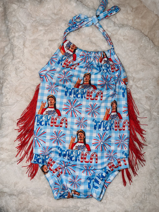 Merica fringe halter rompers