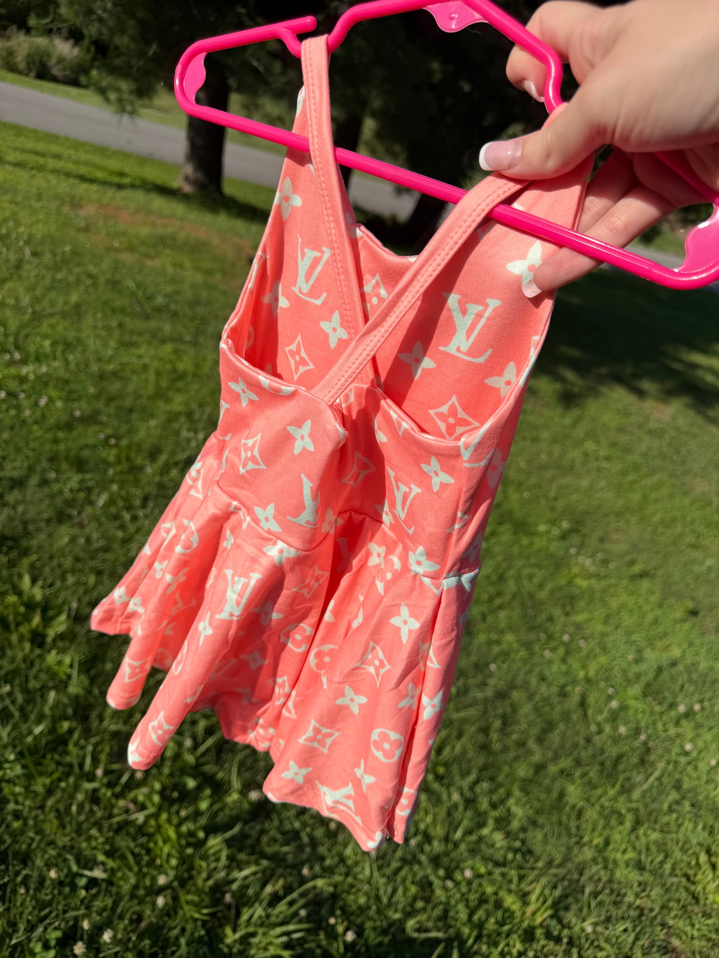 Peach boujee skirted Brielle with snaps