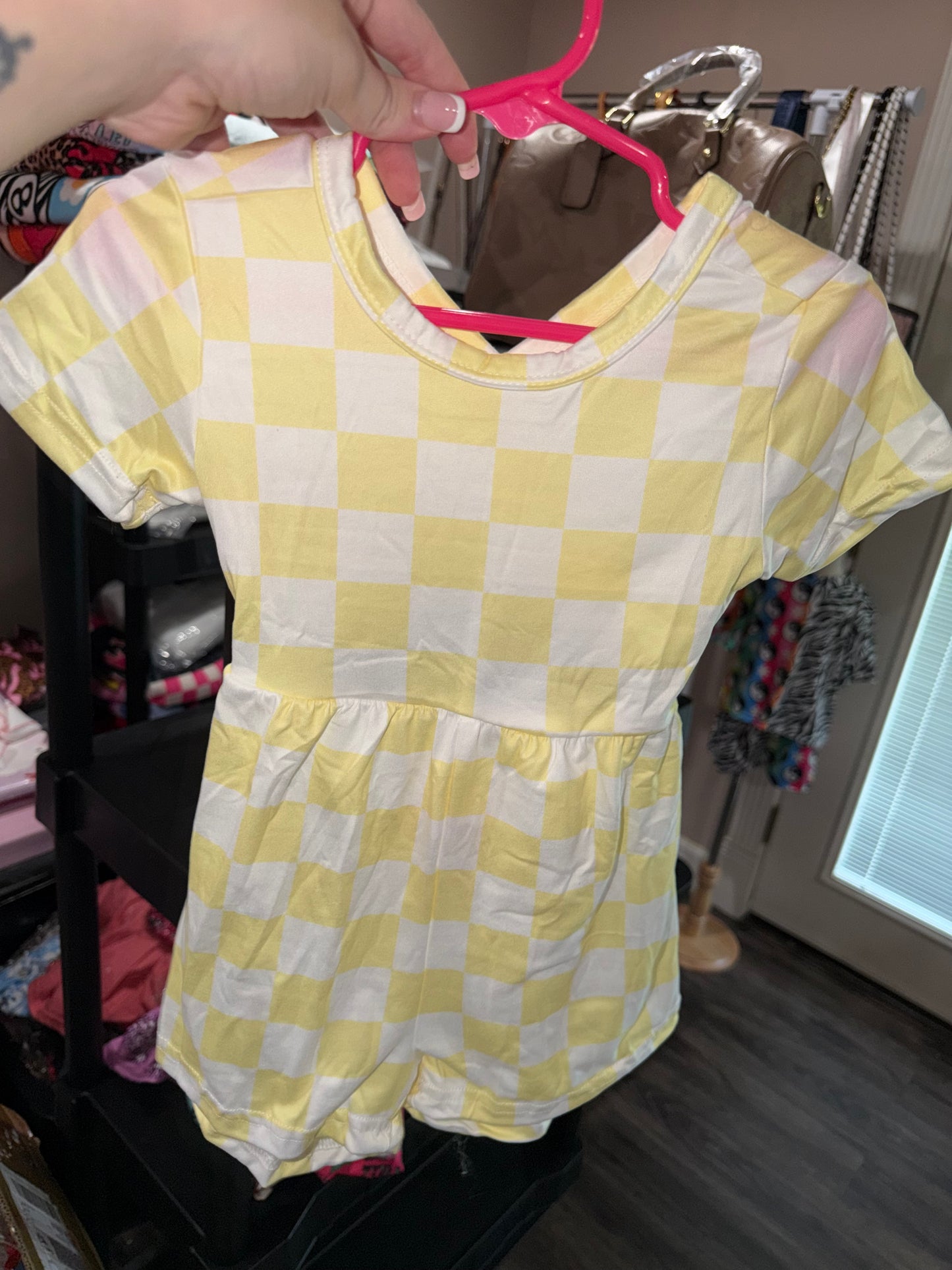 Yellow checkered crossback romper
