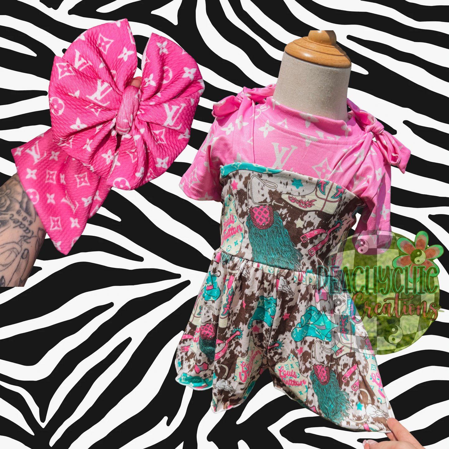 Western tee/ flora romper/ messy wrap set