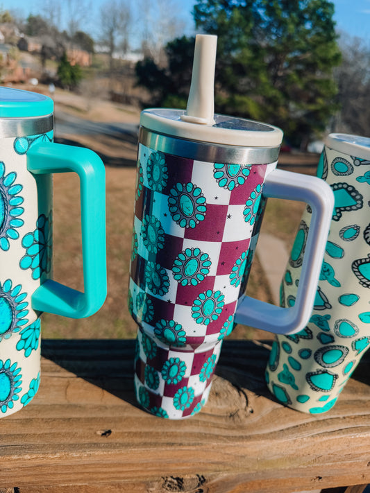 Western checkered 40oz tumbler