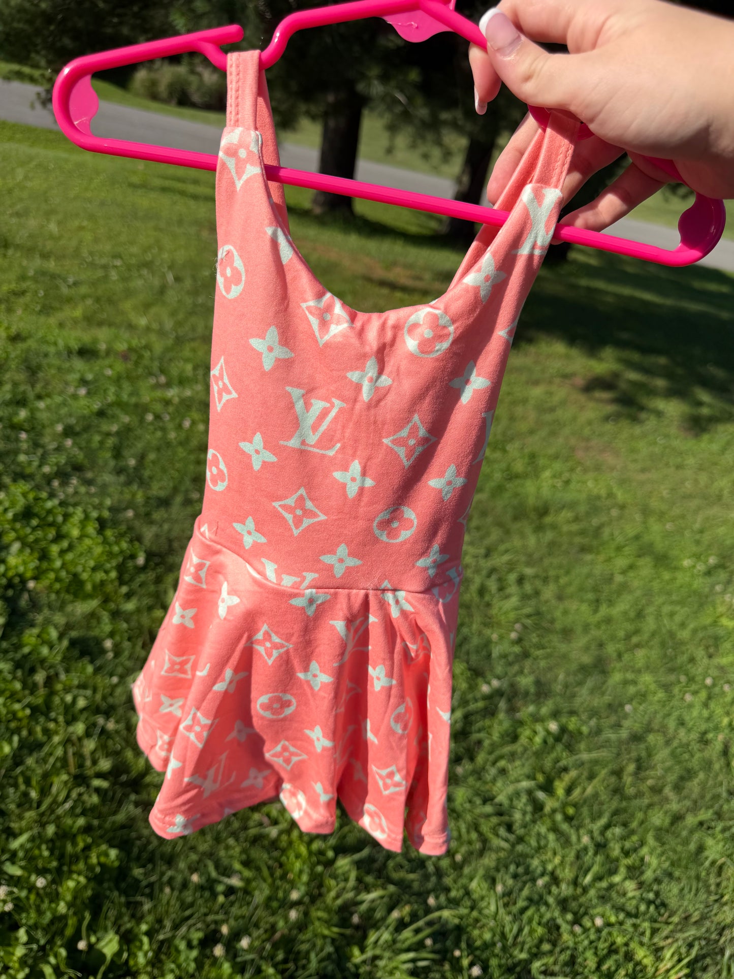 Peach boujee skirted Brielle with snaps
