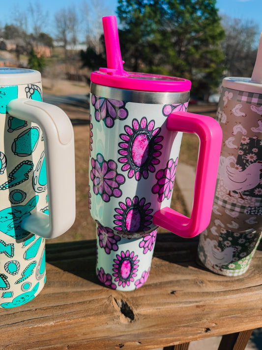 Pink western stones 40oz tumbler