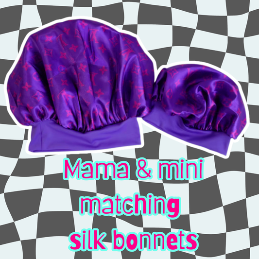 Purple boujee silk bonnets mama/ mini matching