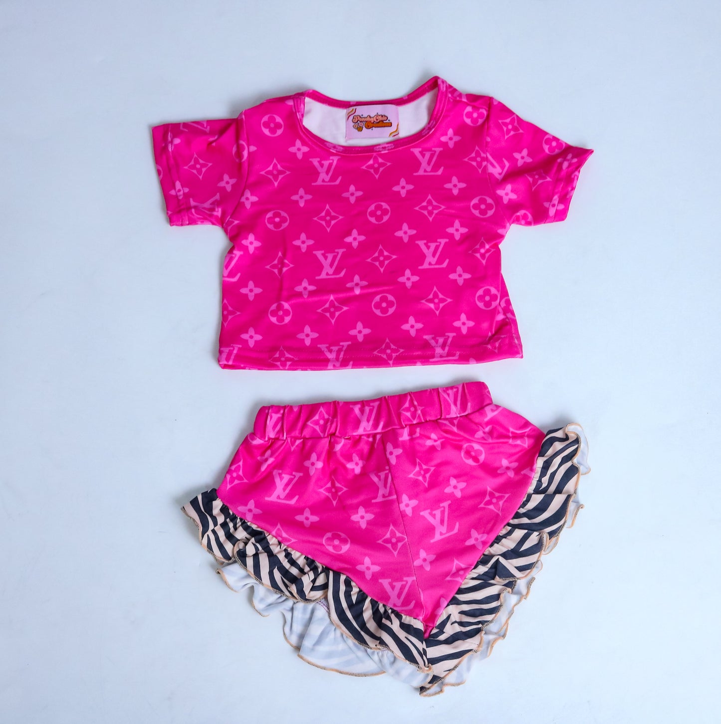 Pink/ zebra ruffle set