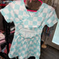 Blue checkered crossback romper