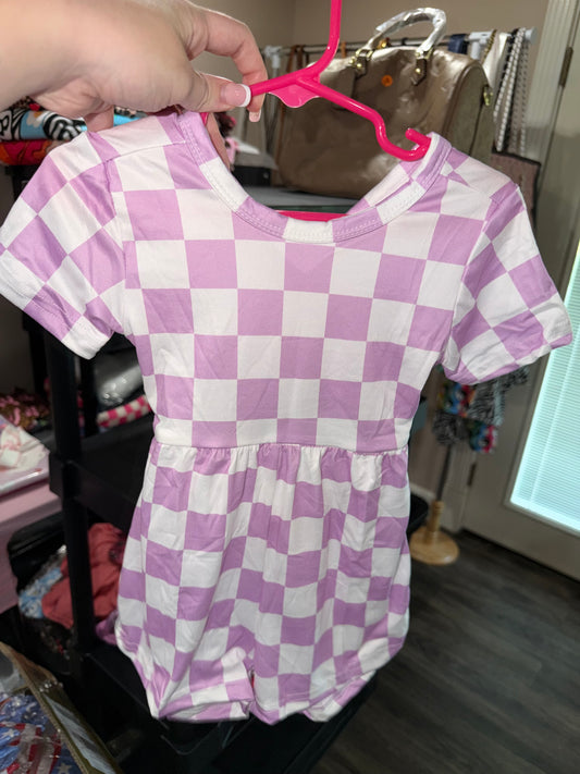 Purple checkered crossback romper 6/12m