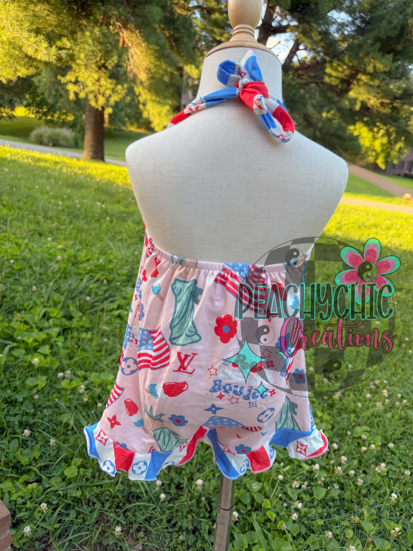 Red white boujee halter romper