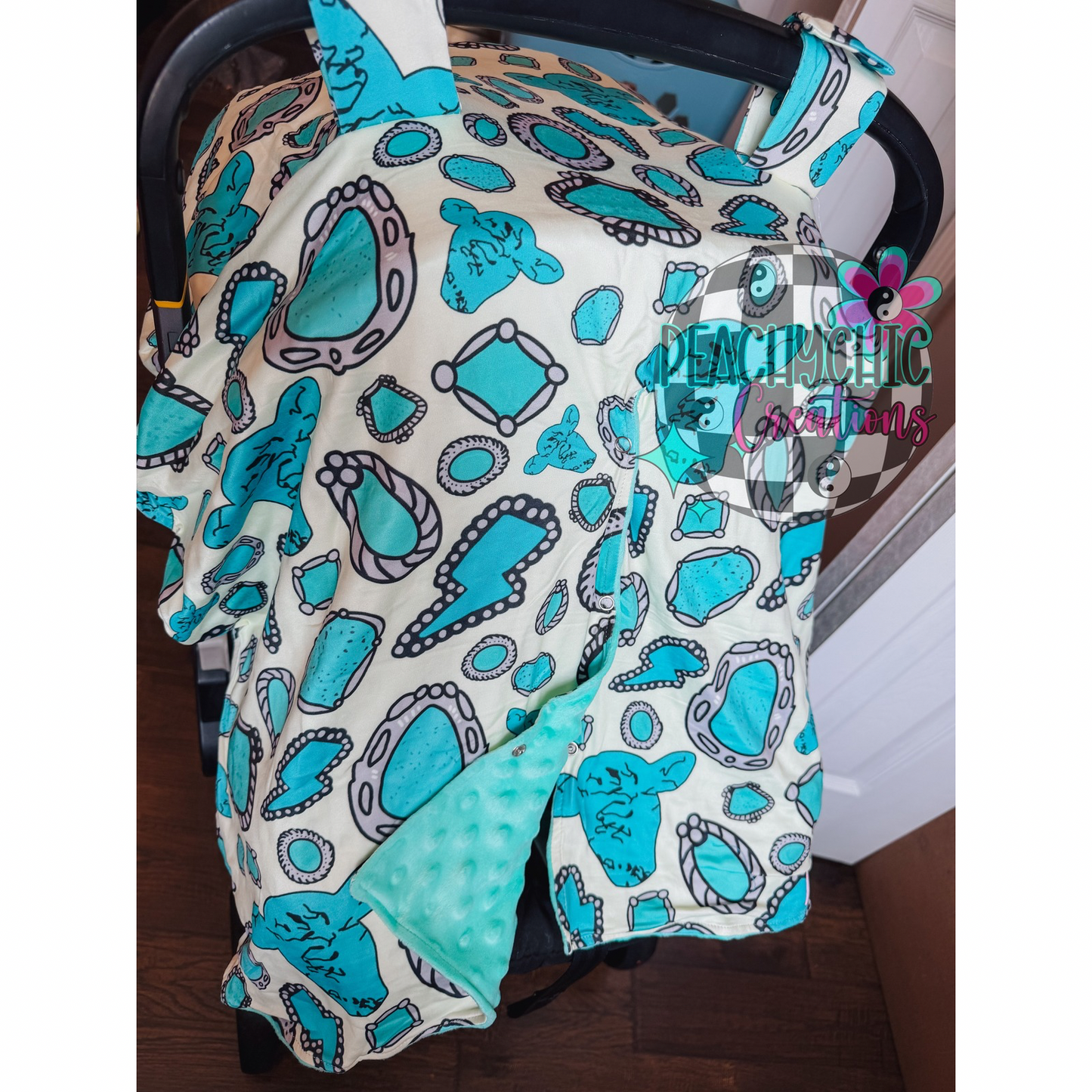 Turquoise stones minky car seat cover