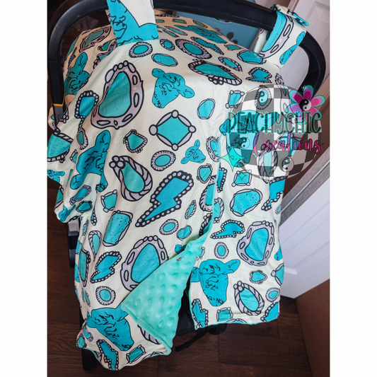 Turquoise stones minky car seat cover