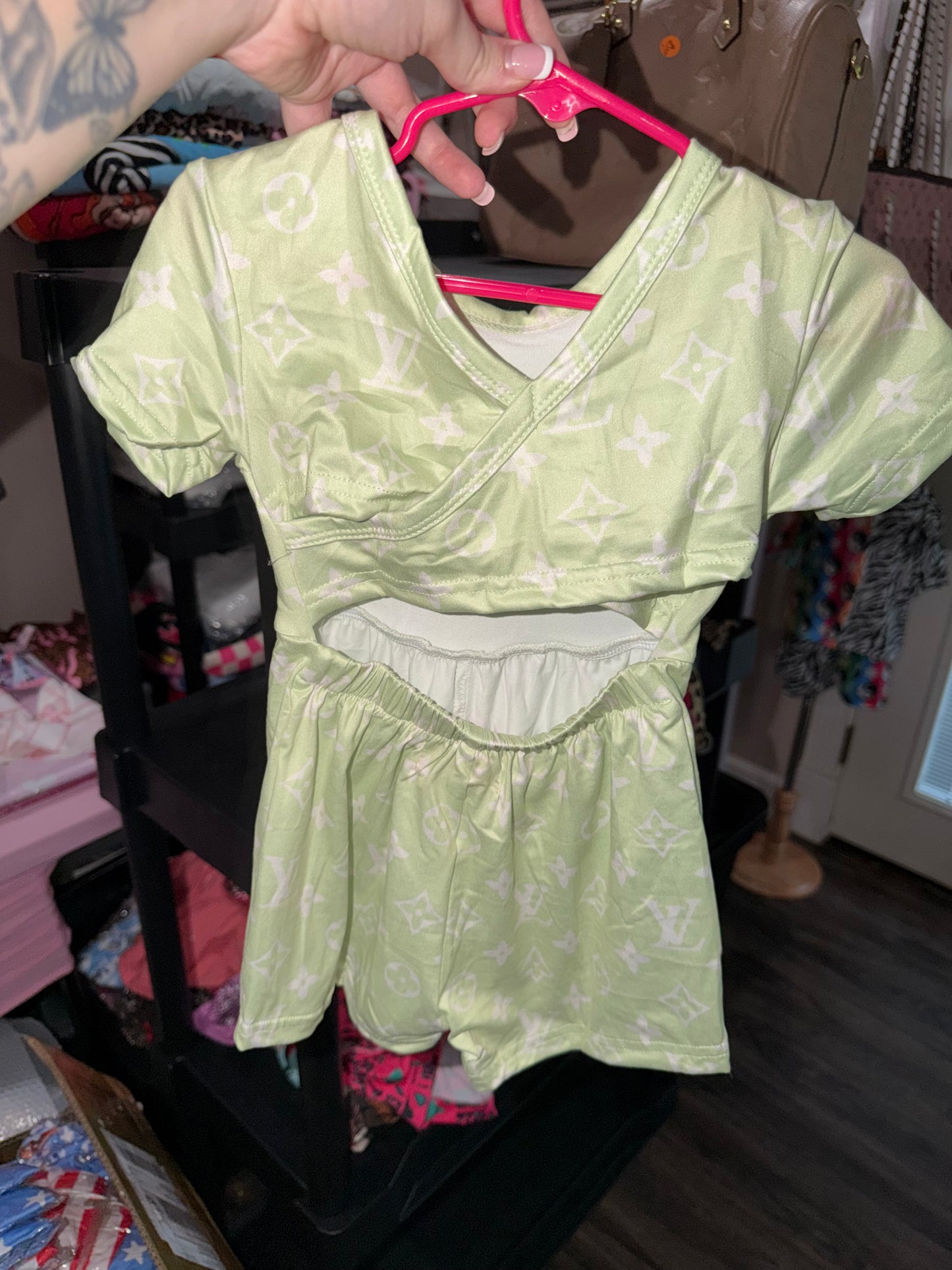 Green boujee crossback romper