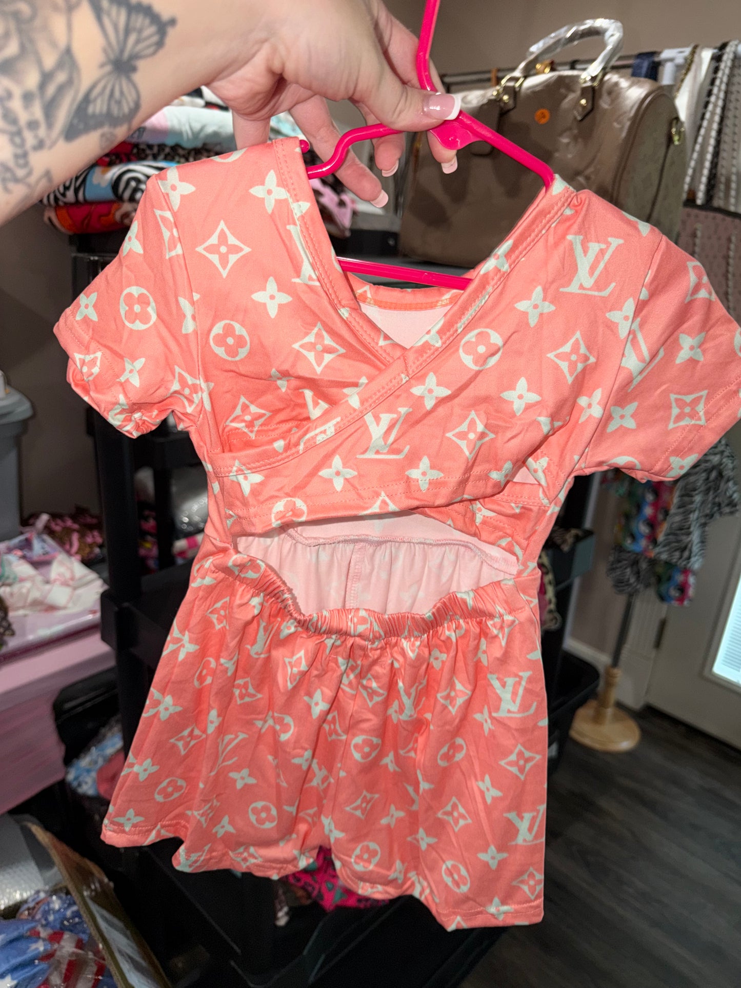 Peach boujee crossback romper