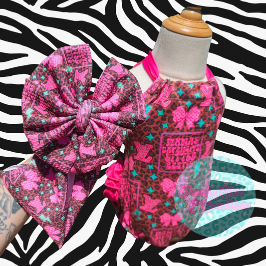 Mamas bestie ruffle butt/ messy wrap set 12/18m