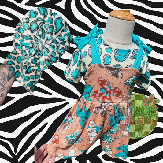 Western tee/ flora romper/ extra messy wrap set